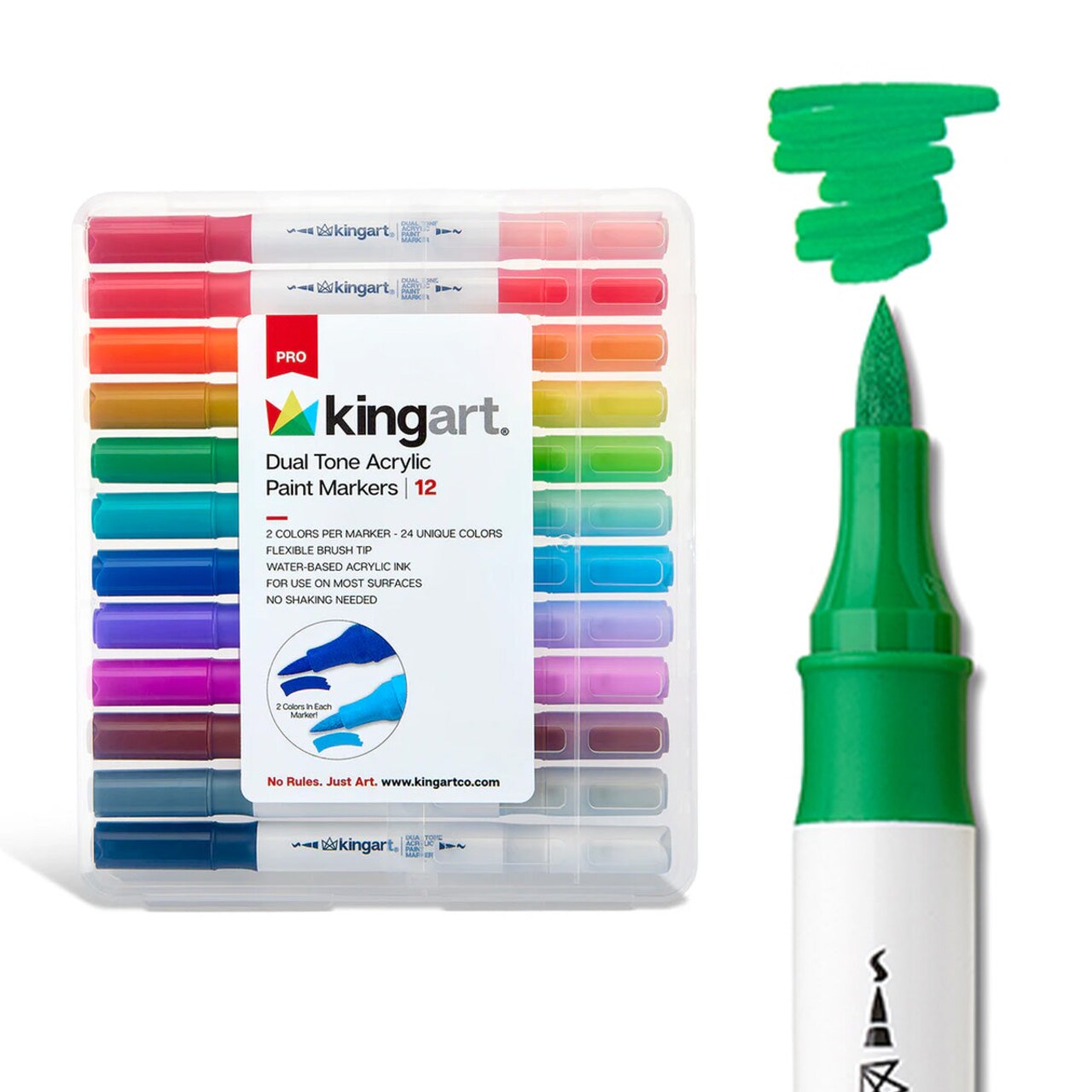 KINGART® PRO Dual Tone Acrylic Paint Markers, 12 Pens, 24 Colors